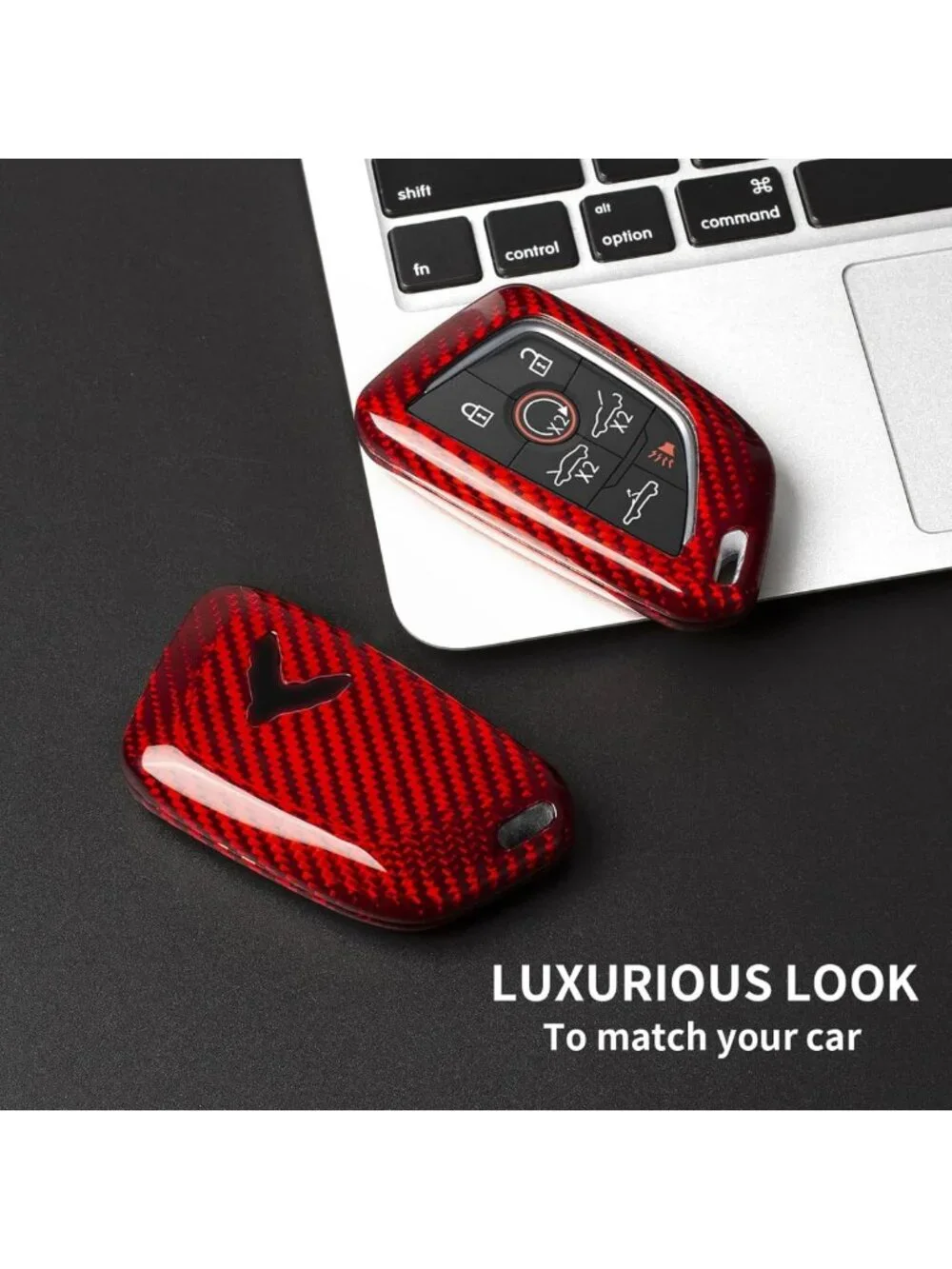 Real Glass Fiber Key Fob Cover & Key Chain for Corvette C8 2020-2026 - Red